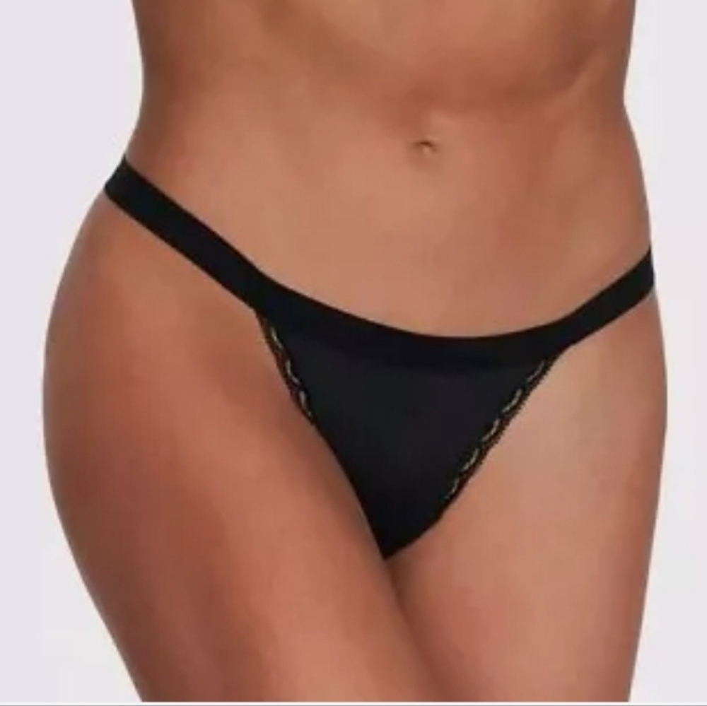 2/$15 Kira Black Lace Trim Thong Underwear Plus Size 1X